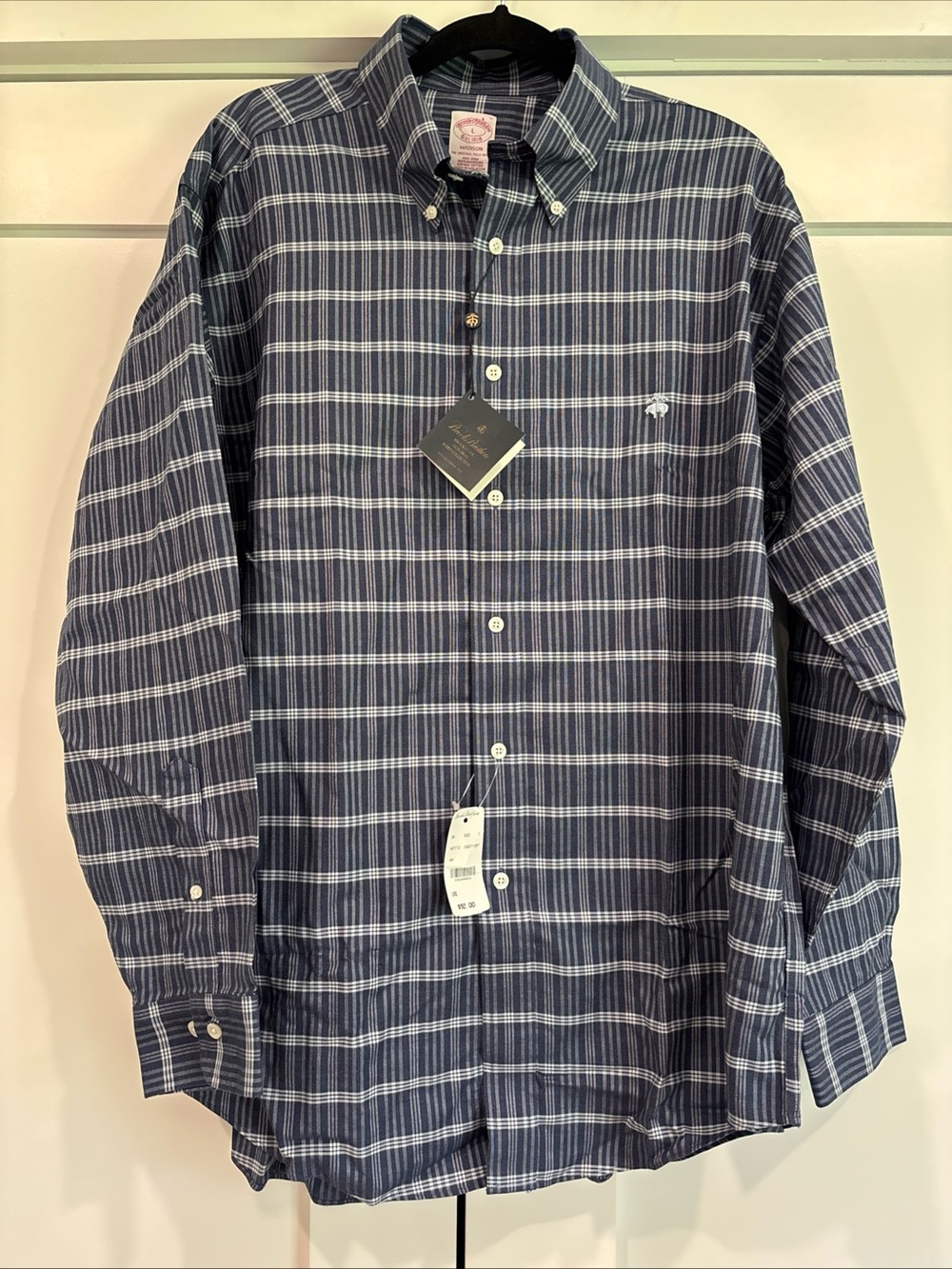 NWT Brooks Brothers Mens Madison Supima Non-Iron Classic Oxford Shirt Logo Large